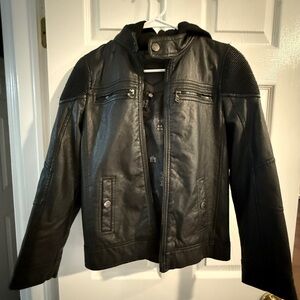 Black leather stylish boys coat.